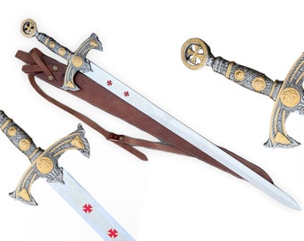 Knights Sword, Holy Sword For Templers Sword with leather sheath, Vikings sword birthday anniversary gift for him, Christians Medieval Sword