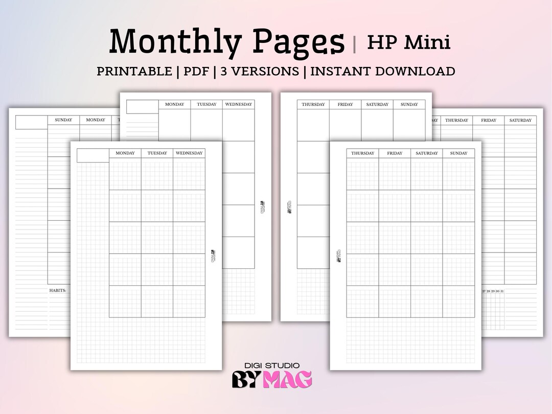 Printable Monthly Planner Pages | Happy Planner Mini Inserts - Etsy