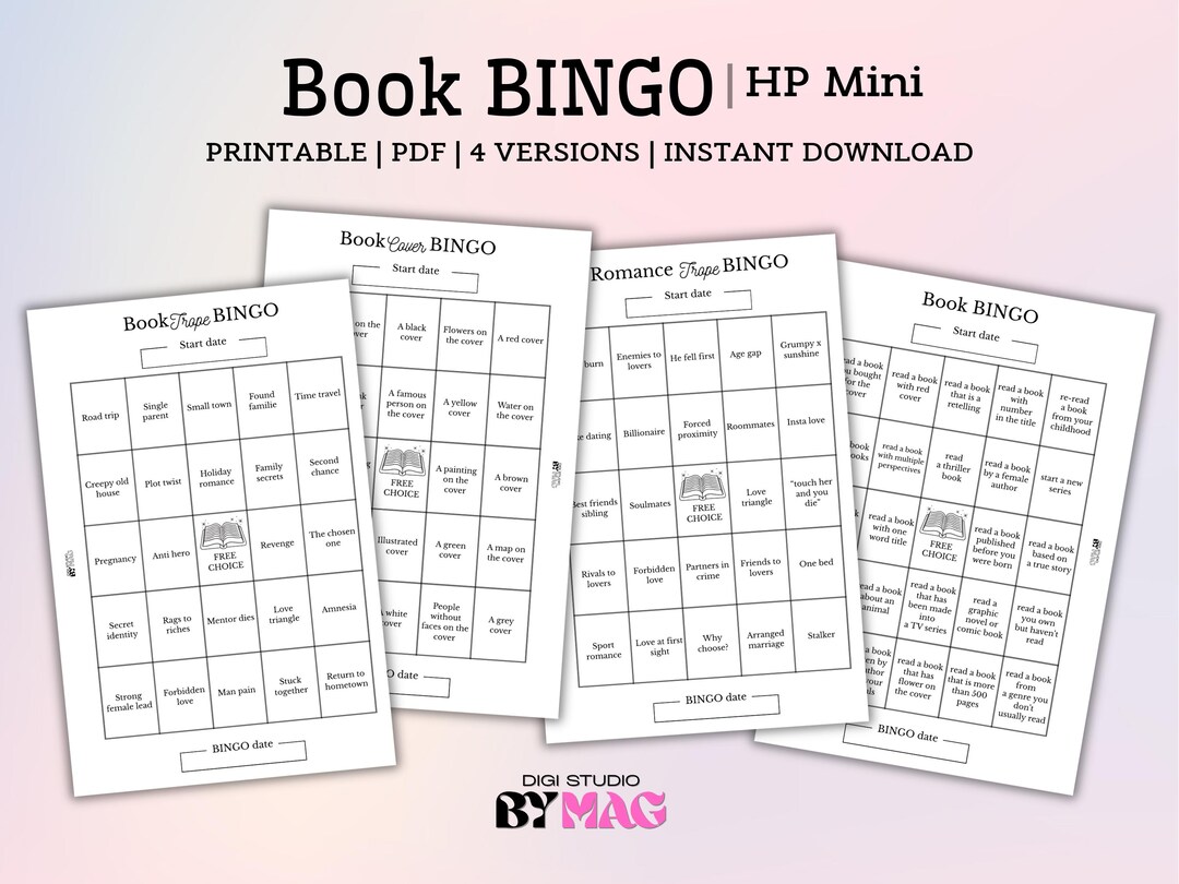 Printable Book BINGO Pages, HP Mini Size, Minimalist Journal Inserts - Etsy
