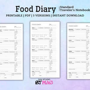 Printable Food Diary, Nutrition Tracker, Standard Traveler’s Notebook Insert