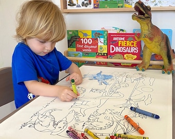 Dinosaur Colouring, Children's Reusable Colouring Mat, Dinosaur Table Cloth, Dinosaur Gift For Kids, Half term activity, Christmas gift