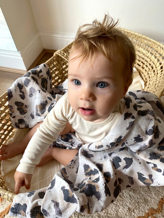 Leopard Print Organic Muslin Baby Swaddle Bib Set Animal Print