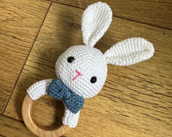 Easter Bunny Rattle, Handmade Crochet Baby shower gift, Baby boy bunny rattle
