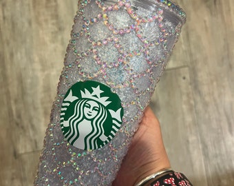 Starbucks venti acrylic snow globe tumbler, rhinestone mermaid scales, fish scales, blinged lid, mermaid travel cup, to go cup, gift for her