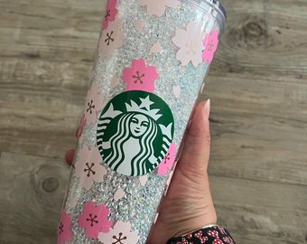 Rhinestone filled Starbucks Venti tumbler, cherry blossoms, pink flowers, bling cup, rhinestone cup, gift for her, friend gift, travel cup