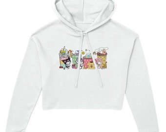 Hallo Kawaii Kitty en vrienden koffie Cropped hoodie voor dames | Bella + Doek 7502