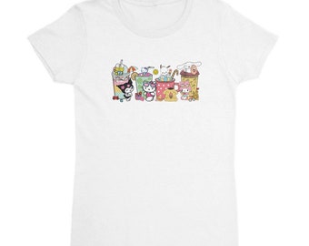 Hallo Kawaii Kitty en vrienden koffie Zwaargewicht dames T-shirt met ronde hals