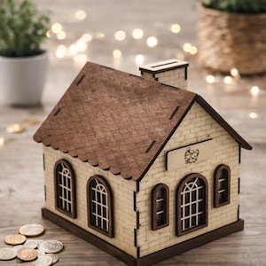 Personalisierte Holz Spardose Haus – Geldgeschenk Hochzeit, Einzug oder Geburt – Sparhaus aus Holz – besonderes Geschenk