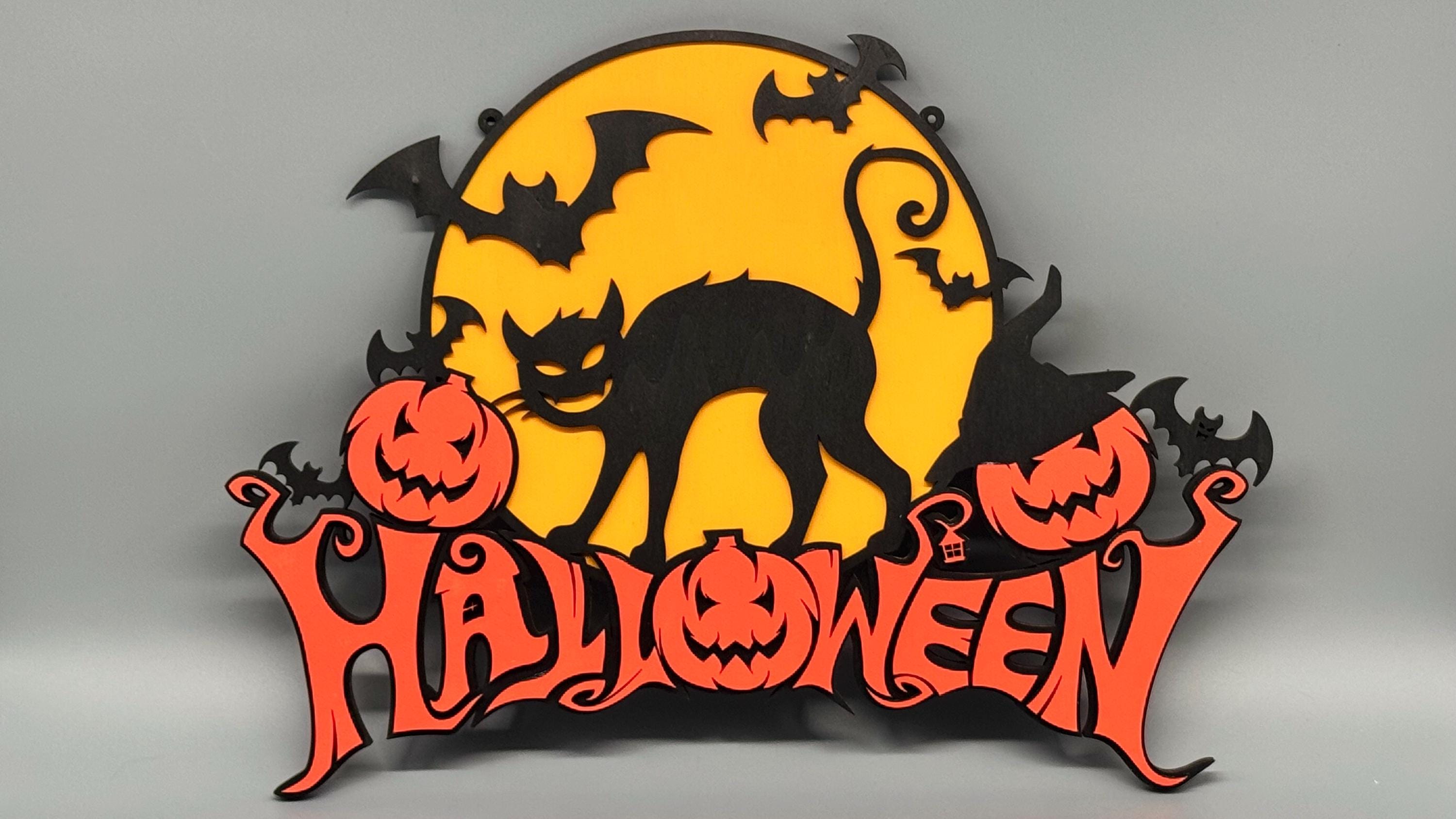 Halloween Türschild Rund 20cm - Geister Muster Holzscheibe Für Haustür Dekoration
