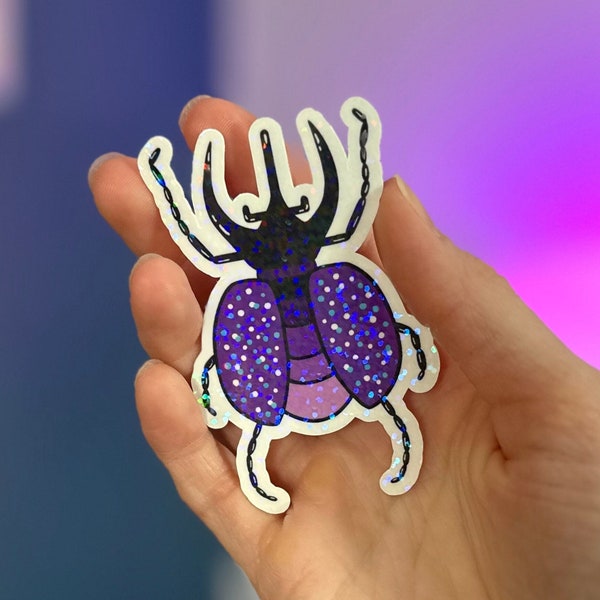 Beetle Holographic Sticker, Sparkly Purple Bug, Dreamy Insect | Water Resistant Vinyl Sticker | For Tablets, Notebooks, Water Bottles