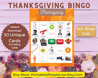 Thanksgiving Bingo, Printable Thanksgiving Game, Fall Bingo, Digital Thanksgiving Download, Thanksgiving Activity, Printable Fall Activity