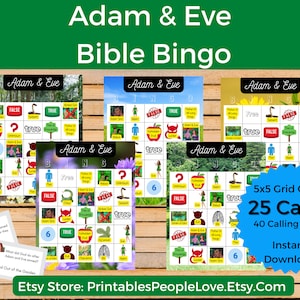 Adam & Eve Bingo, Bible Bingo, VBS Bingo, Sunday School Bingo, Bingo Cards for Kids, Printable Games for Kids, Religious Games, Youth Group