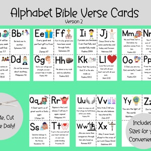 Tarjetas de versículos bíblicos del alfabeto versión 2, tarjetas didácticas bíblicas ABC imprimibles, versículos de memoria, versículos bíblicos preescolares, versículos bíblicos en casa, VBS