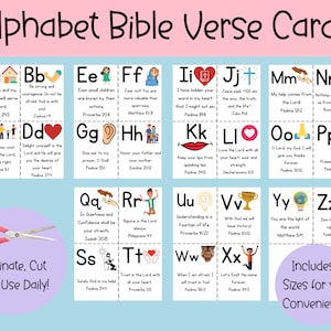 Alphabet Bible Verse Cards, Printable ABC Bible Flashcards, Preschool Letters, Preschool Curriculum, Memory Verse, Preschool Bible Verse