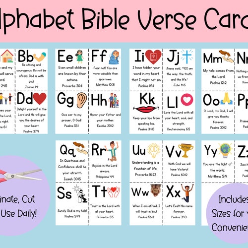 Alphabet Bible Verse Cards Printable ABC Bible Flashcards Etsy