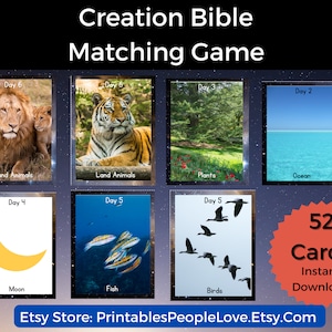 Bible Creation Matching Game, Bible Game, Youth Game, Days of Creation, VBS Games, Sunday School Games, Christian Resources, Homeschool