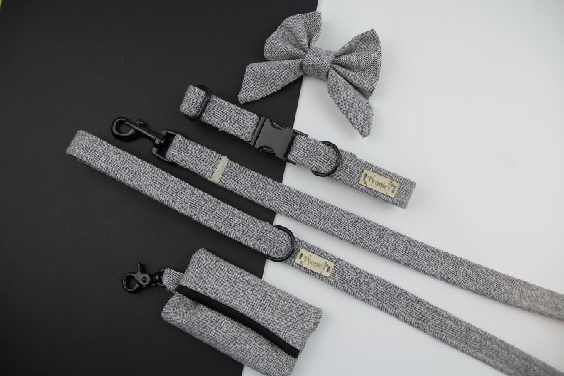 Black Dog Harness and Leash Collar Bow Tie Set, Soft Luxury Puppy Harness Lead Collar, Glitter Handmade Pet Accessories Metal BLACK MAGIC image 3