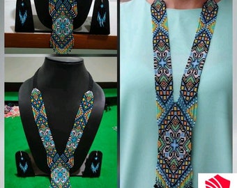 Necklace Gerdan Ukrainian necklace Beaded necklace Geometric beaded necklace Boho necklace Statement necklace Long Beadwork Seed bead