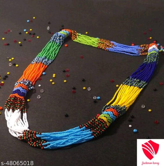 Handmade Multicolor Beaded Necklace Boho Tribal Strand Jewelry