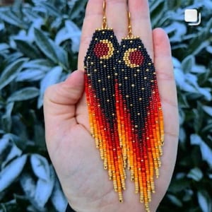 Beadwork earrings, Multi Colours earrings Beaded earrings Ethnic earrings American native Seed beads earrings Fringe earrings Boho earrings image 2