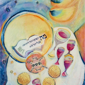 Passover Seder print/Pesach Judaica art/Seder night art/Judaic art print/Exodus story giclee
