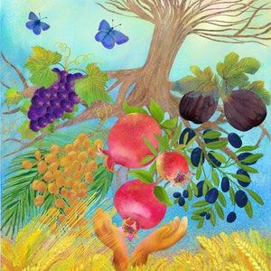 Sieben Arten Shavuot Druck Früchte Kunst