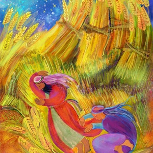 Ruth and Boaz print Shavuot Book of Ruth art Naomi Judaic art print Shavuot gift Judaica print Jewish Ruth giclee