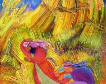 Ruth and Boaz Art Print, Shavuot Gift, Judaic Giclee
