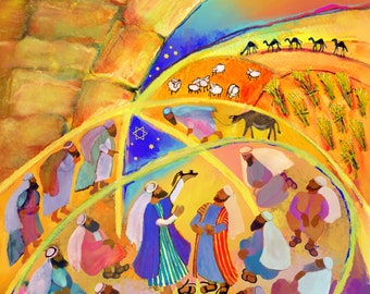 Boaz and Ruth Sandal Ceremony Giclée Print, Modern Jewish Art