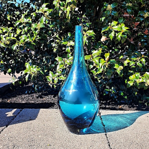 IKEA Retired Modernist Hand Blown Glass Vase Salong by JOHANNA JELINEK Turquoise Blue