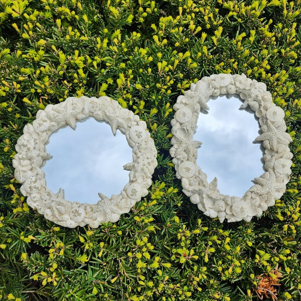 Vintage Ceramic Seashell Mirror Oval Shaped, Beach Decor, Shabby Chic