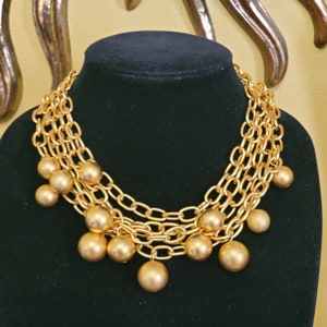 Gorgeous ANNE KLEIN Dangle Charm 5 Chain Choker Necklace Gold Plated Vintage Designer Necklace