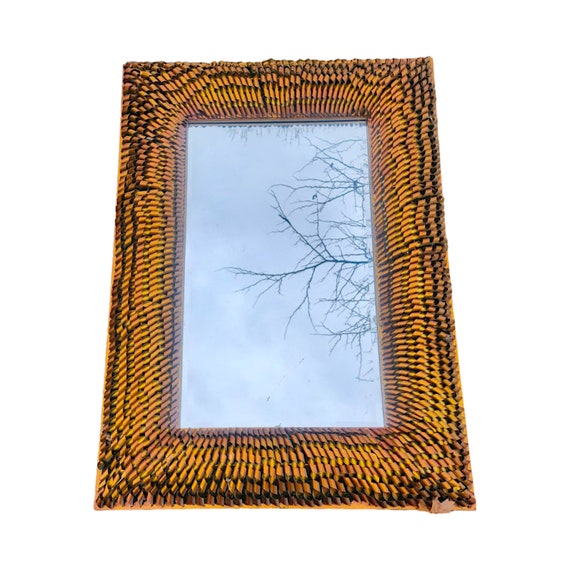 Brutalist Style Gold Copper Ribbon Mirror: Rustic Home Decor  display picture 3