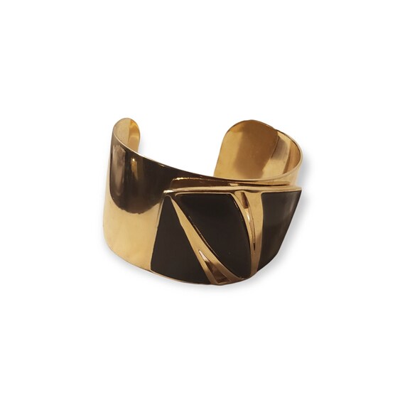 Trifari Gold Wide Cuff With Black Geometric Shapes - image 1