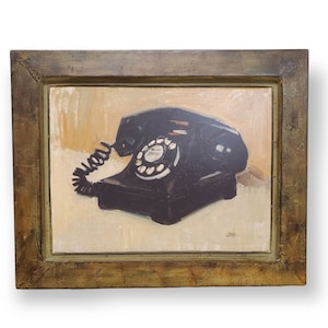Vintage Cool Rotary Telephone Acrylic On Metal Painting Signed