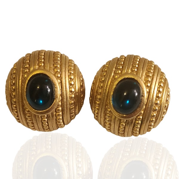 Stunning French True Gripoix Glass Jewel Tone Gold Vintage Clip On Earrings
