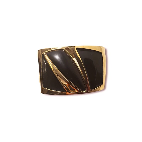 Trifari Gold Wide Cuff With Black Geometric Shapes - image 3