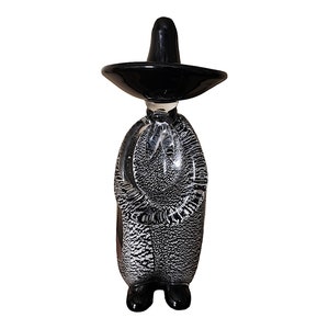 Murano Black and Silver Flecked Hand Blown Glass Collectible Mexican Figure, Made in Italy