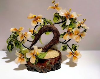 Bonsai Peking Peach and Jade Tree Clay Pot