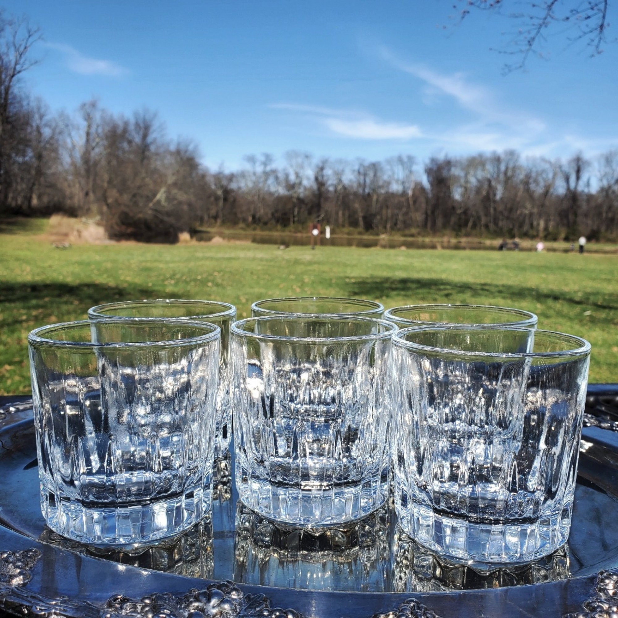 【Crisal Portugal】アンティークガラスセット CRISA Set of 6 Flat Tumblers Old Fashion Low Ball Glassware - Etsy