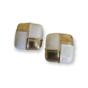Statement Givenchy Gold Plated White Enamel Square Clip-on Vintage Earrings