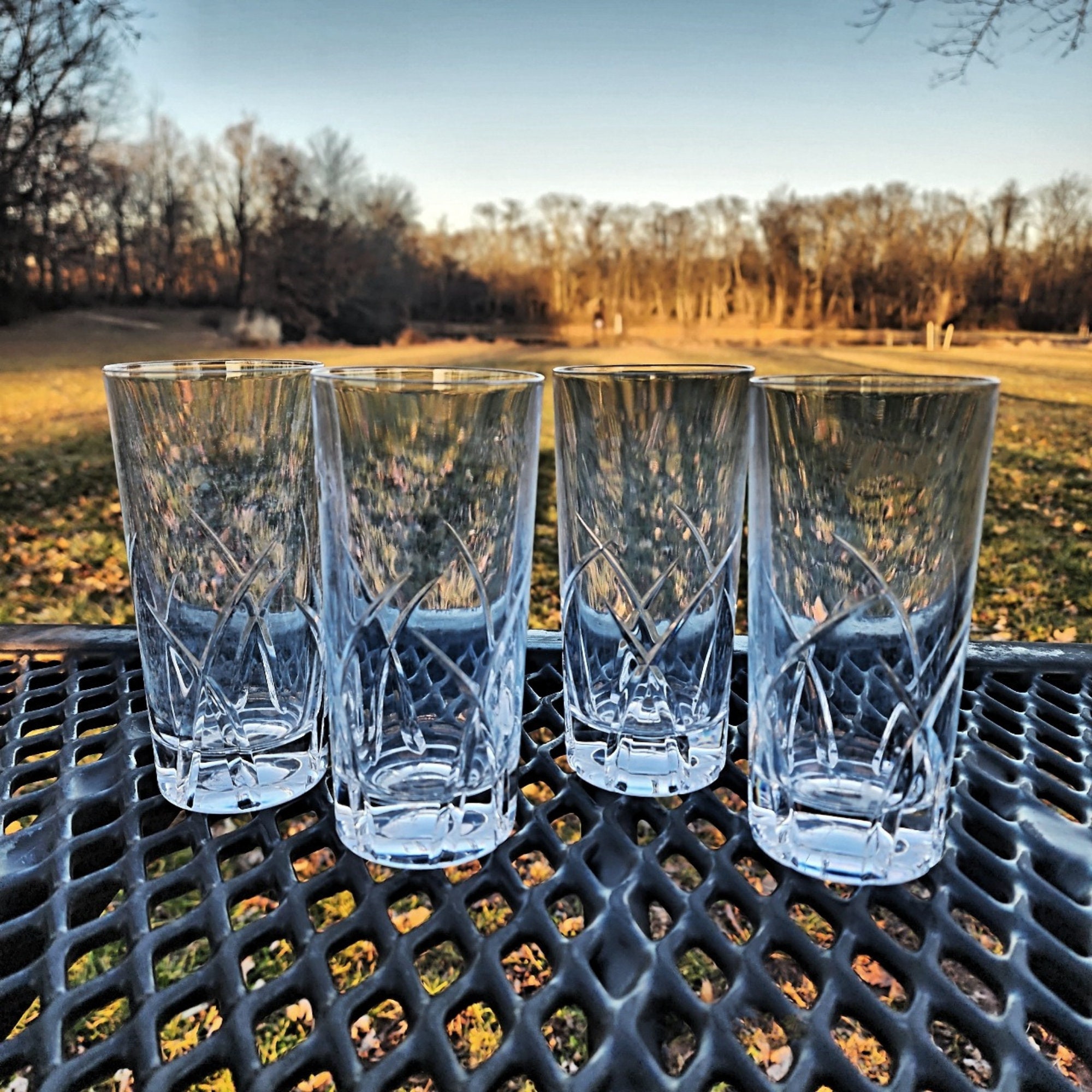 Vintage Art Deco Crystal Highball Ribbed Glass Set of 4 - Ripple, Collins  Glassware 14oz Classic Crystal Cocktail Glasses Perfect for Water