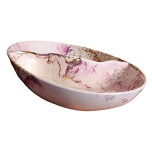 Beautiful Sascha Brastoff Surf Ballet Pink Gold 13&quot; Oval Divided Vegetable Vintage Bowl, Mid-Century Bowl