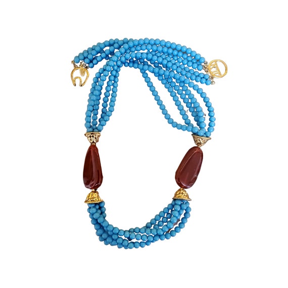 KJL Kenneth Jay Lane Vintage Turquoise Carnelian … - image 1
