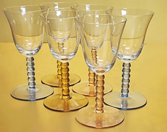 Multi Colored Cordial Glasses with Pastel Twisted Stems Vintage Set Of 6