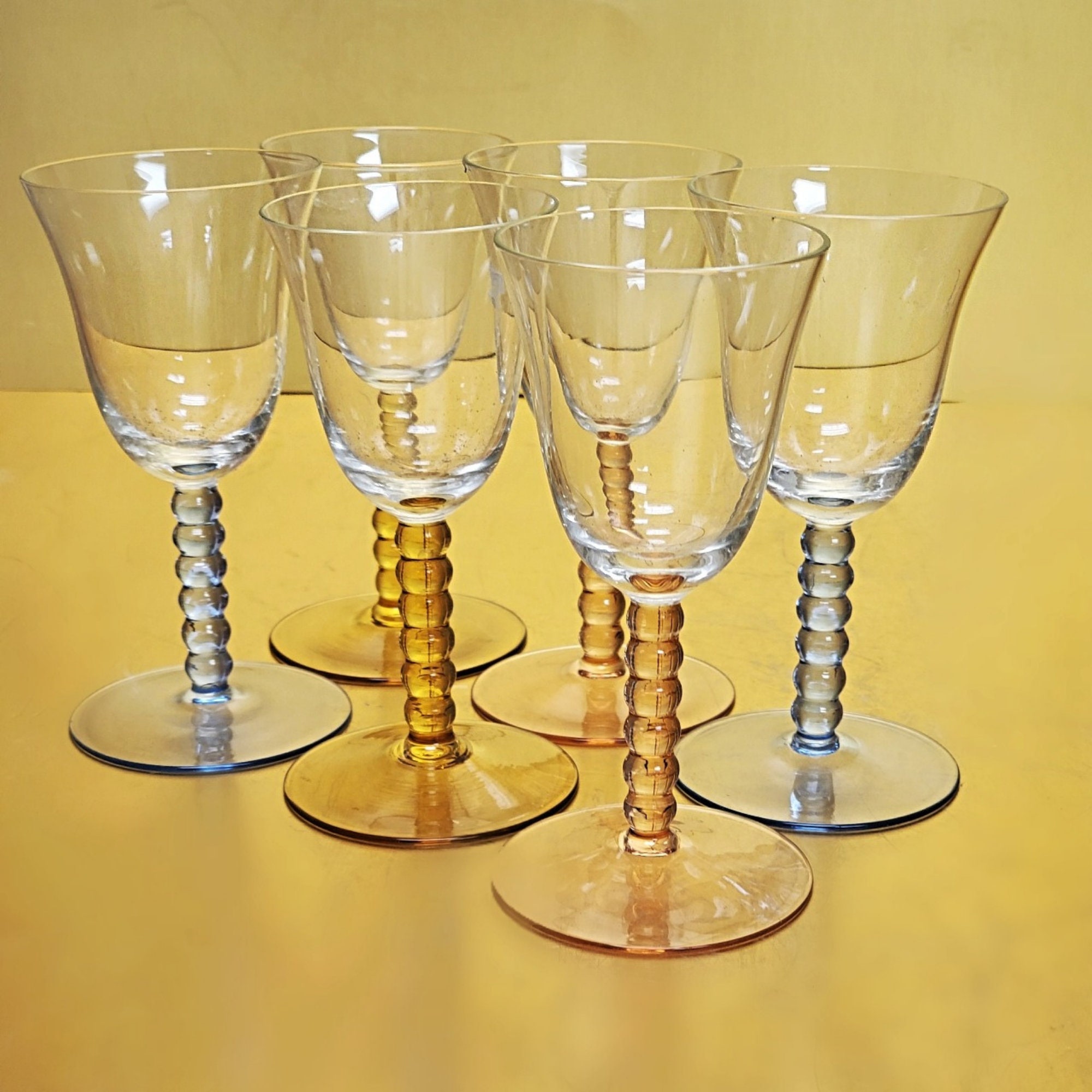 Multi Colored Cordial Glasses With Pastel Twisted Stems Vintage Set of