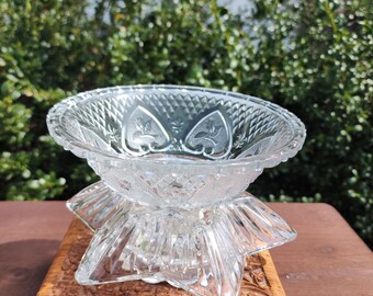 Vintage Bohemian Wheel Cut Crystal Pedestal Bowl, Centerpiece
