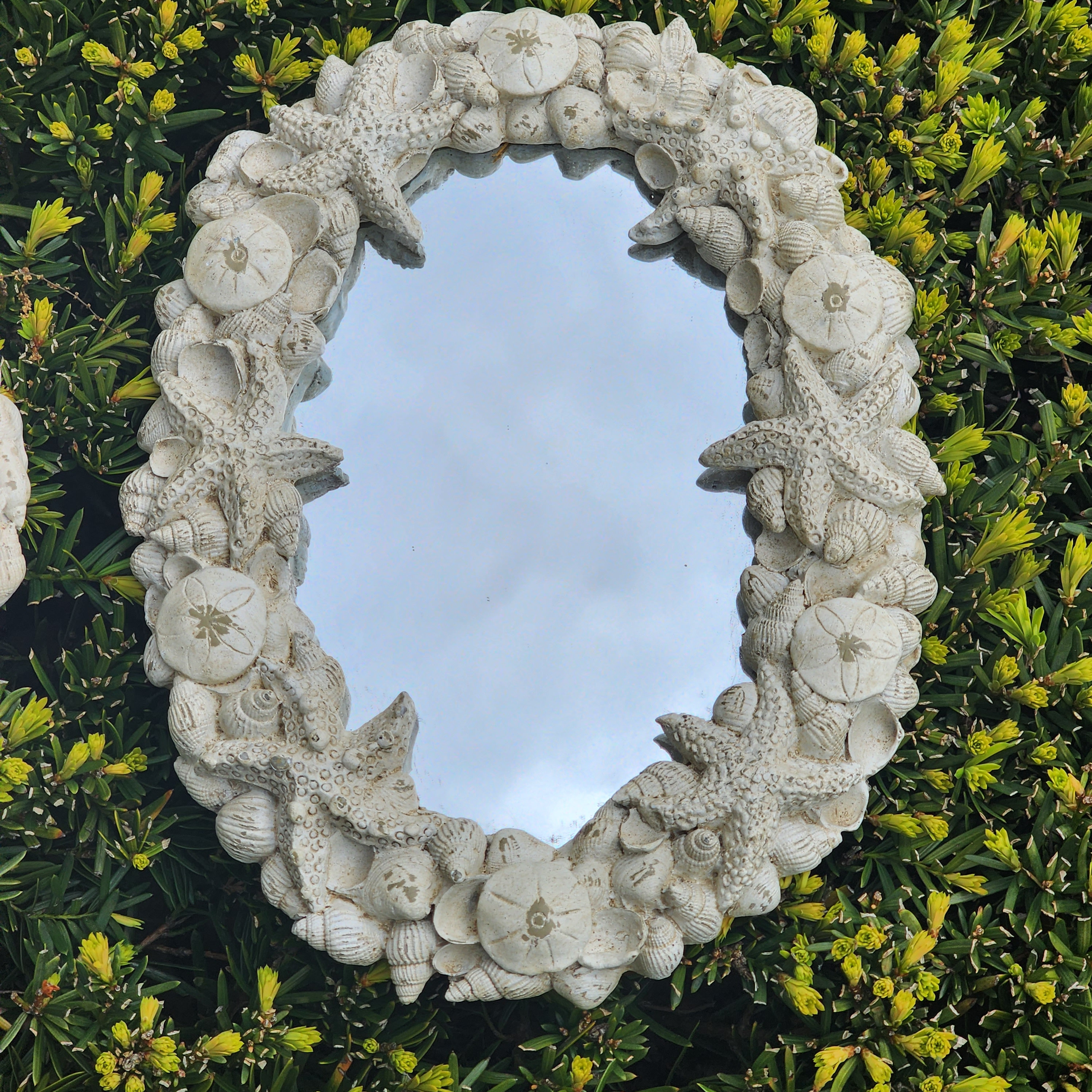 Vintage Ceramic Seashell Mirror Oval Shaped, Beach Decor, Shabby Chic ...