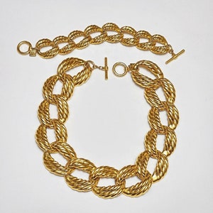 ANNE KLEIN CHUNKY Gold Plated Rope Link Toggle Necklace Bracelet Set, Statement Necklace, Couture Runway Jewelry