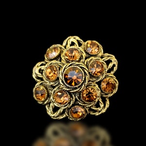 Beautiful HAR Vintage Starburst Amber Brooch Faceted Stones Antique Gold Vintage Rope Design